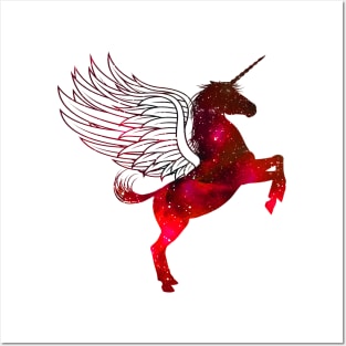 Shining Red Winged Unicorn Posters and Art